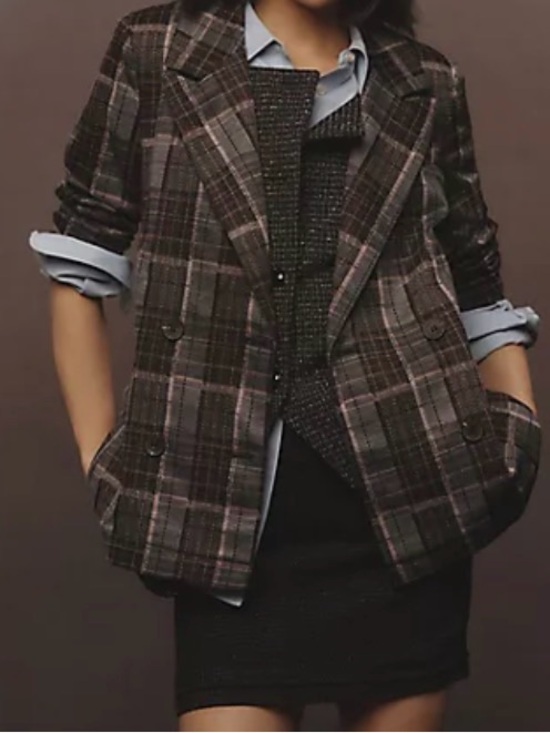 Avec Les Filles Jackets & Blazers - Avec Les Filles Brown and Pink Plaid Blazer